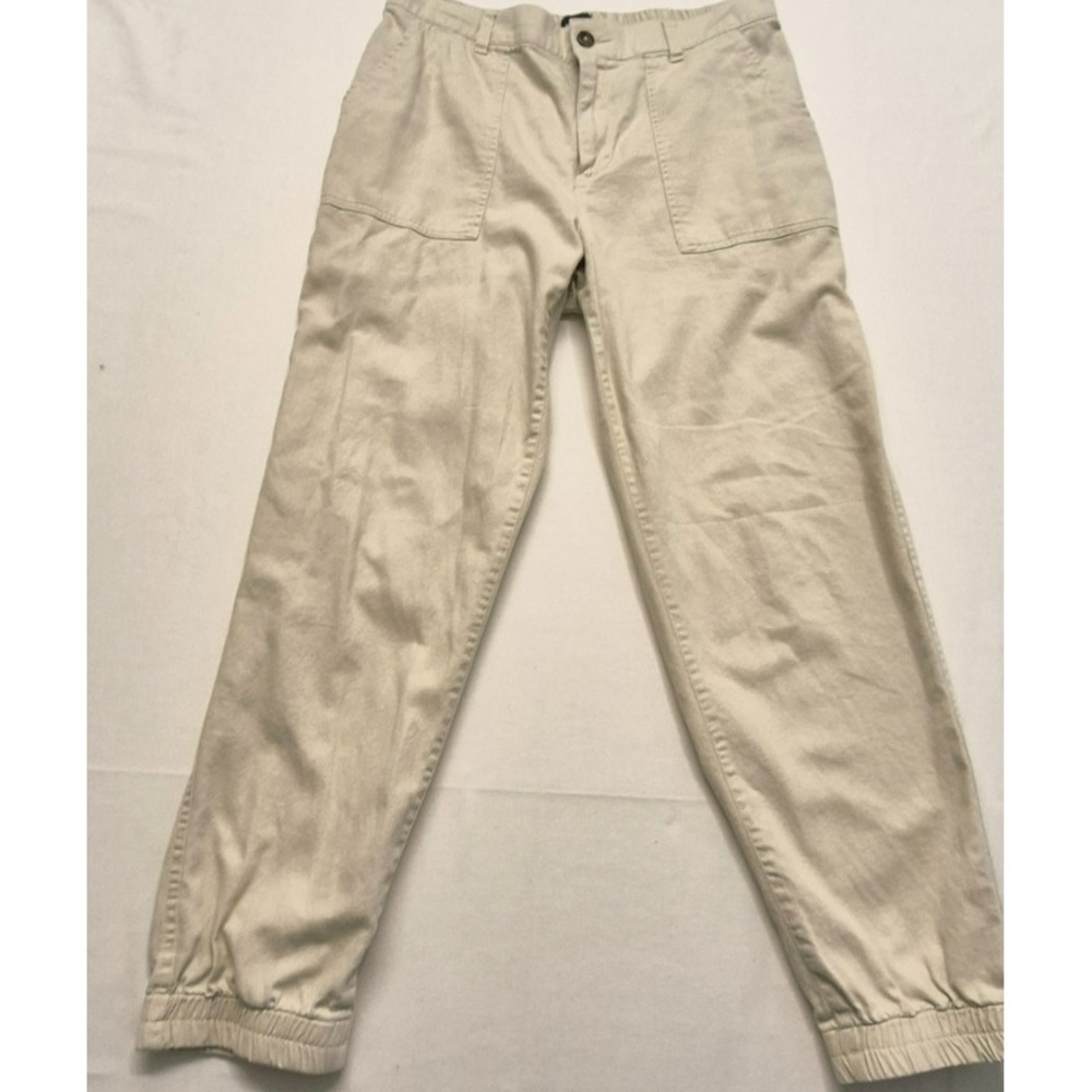 Gap women's light khaki flat front chino pants pockets taper legs sz. Lg
